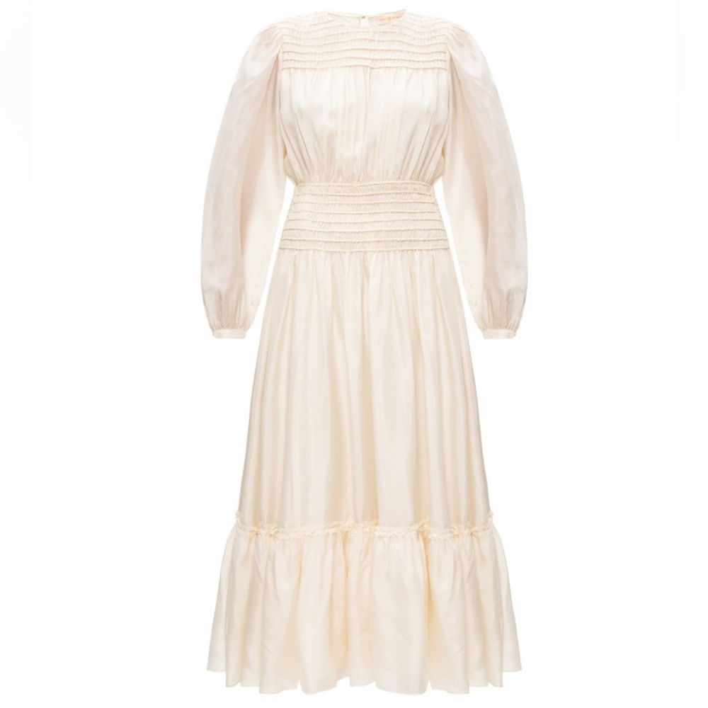 Tory Burch Cream Long Sleeve Sundress with Bishop Sleeves